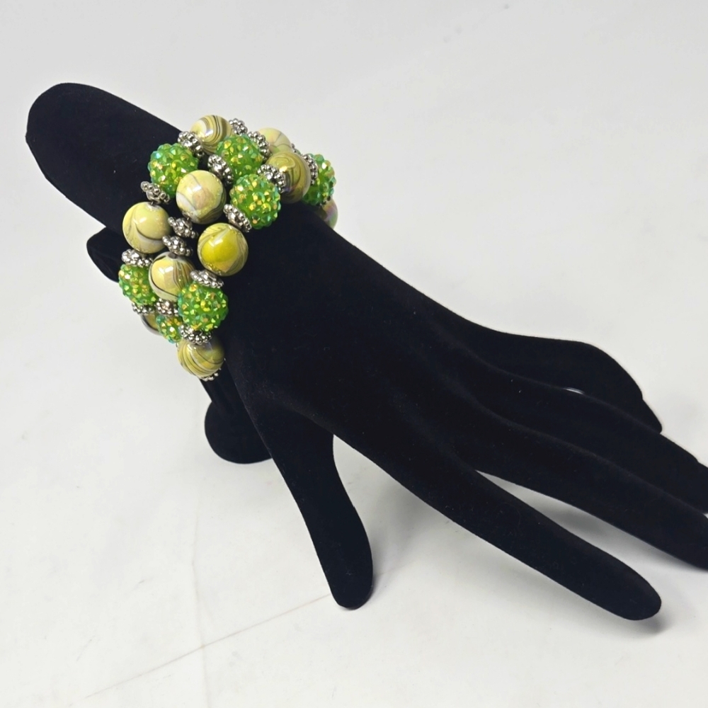 Botanical Green and Silver Beaded Bracelet